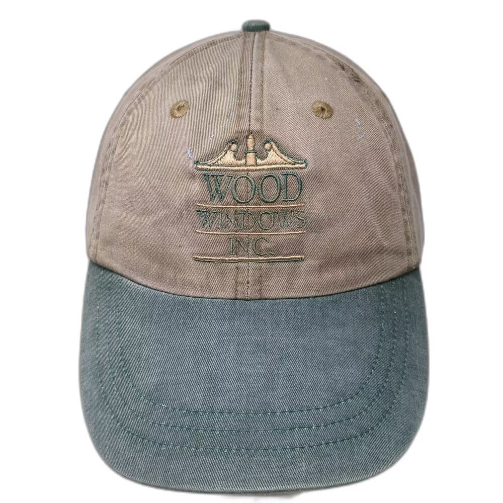 KC Caps Baseball Cap Beige Green OS Wood Windows Inc Embroidered Strapback Hat